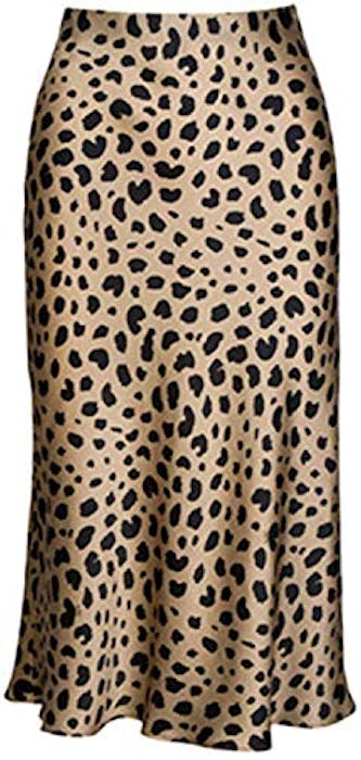 Soowalaoo High Waist Leopard Midi Skirt