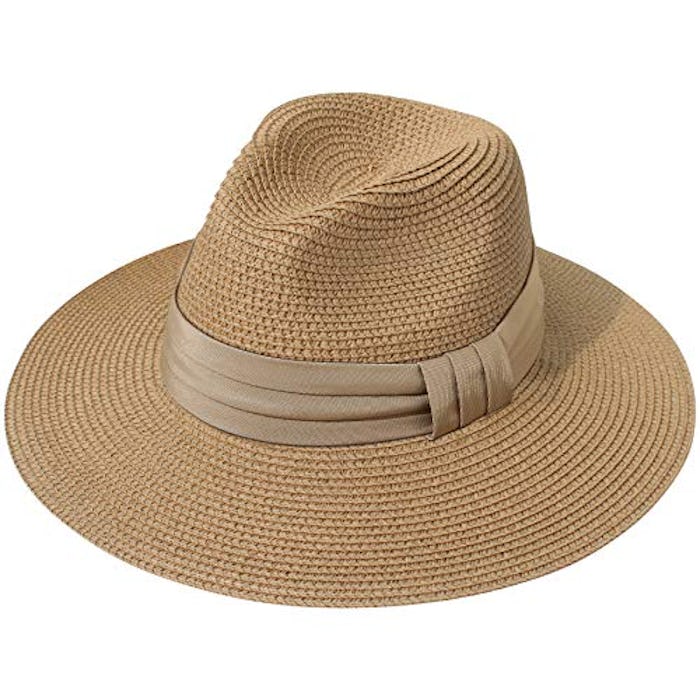 Lanzom Wide Brim Straw Panama Hat 