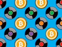 music records with bitcoin in the center concept art 