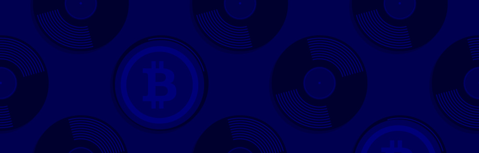 music records with bitcoin in the center concept art