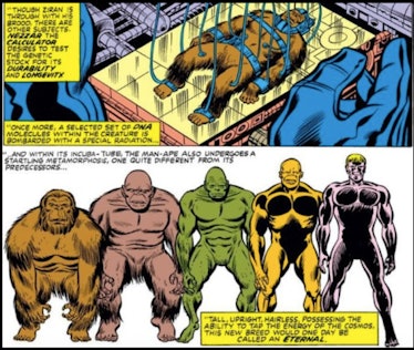 Celestials experimenting on Earth to create Inhumans in the comics.