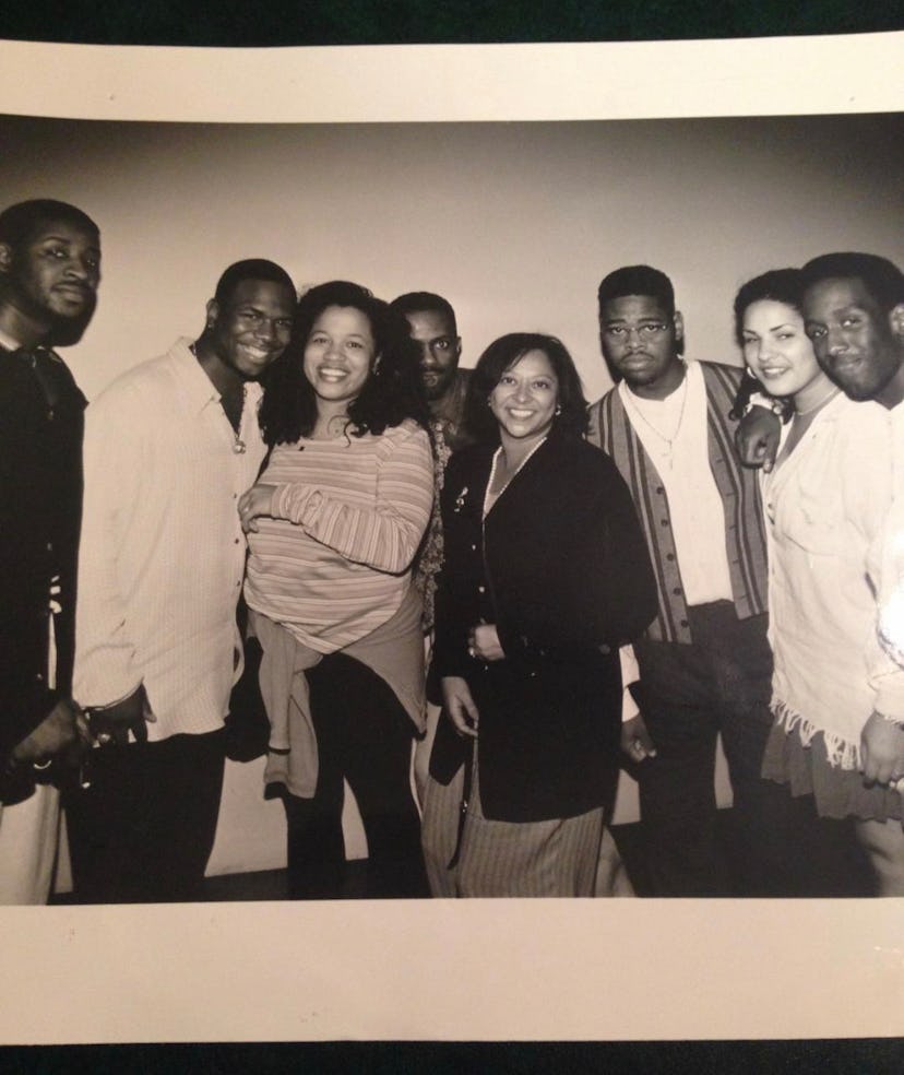 Writer Danyel Smith with Boyz II Men at the Billboard magazine offices in New York City in 1993.