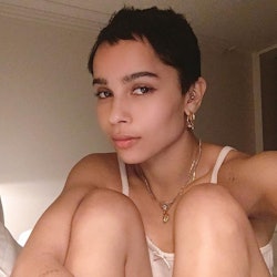 Zoe Kravitz shows off her chic pixie haircut. 