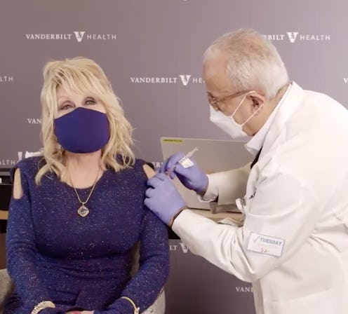 Dolly Parton receives her moderna coronavirus vaccination from a doctor 