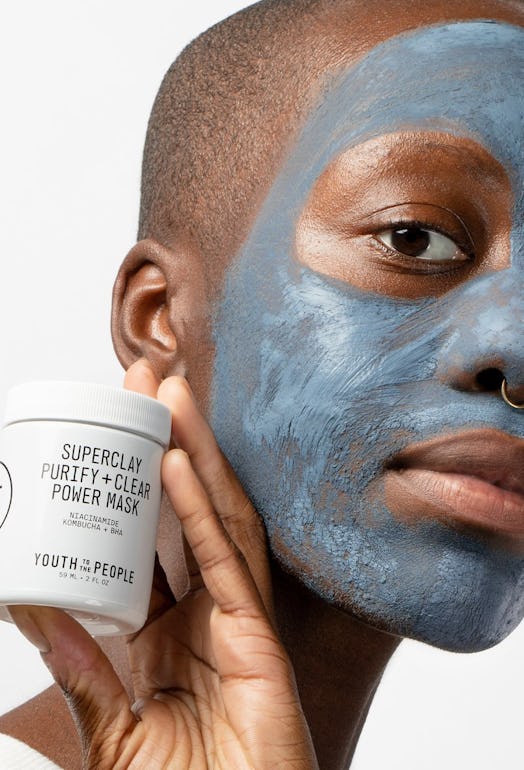 Youth To The People’s new Superclay mask on model's face.