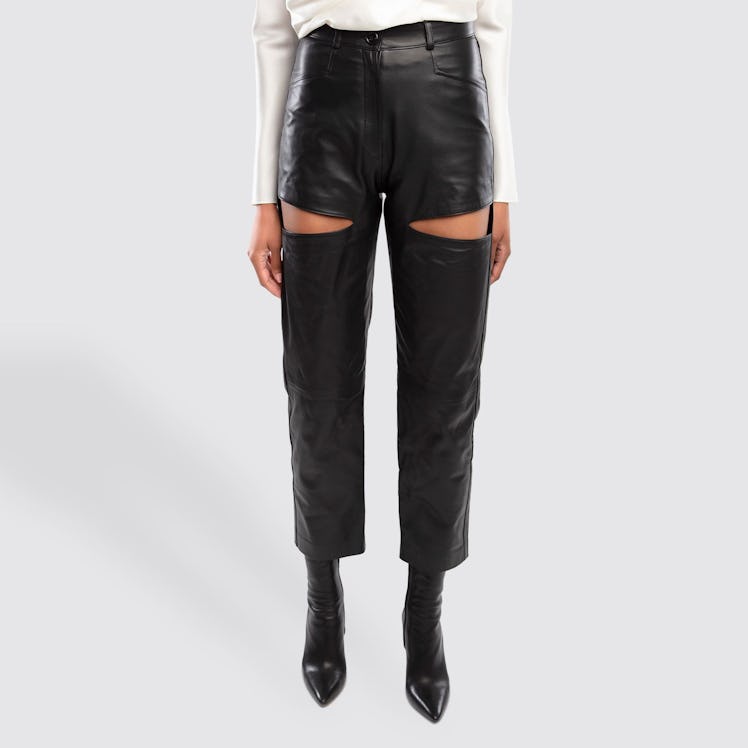 Atari Black Leather Cut Out Pants