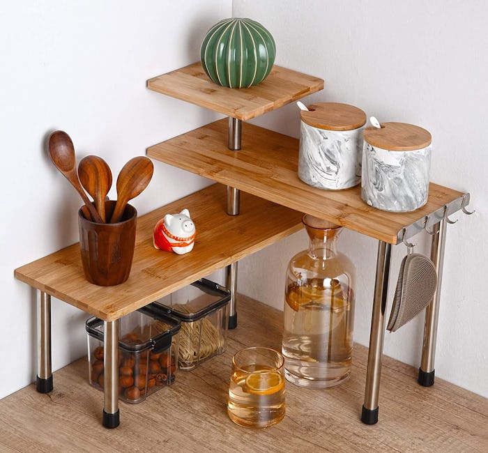 HYNAWIN 3-Tier Bamboo & Metal Corner Shelf