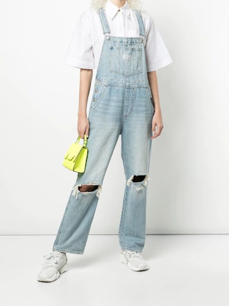 Vintage Ripped-Knee Denim Overalls