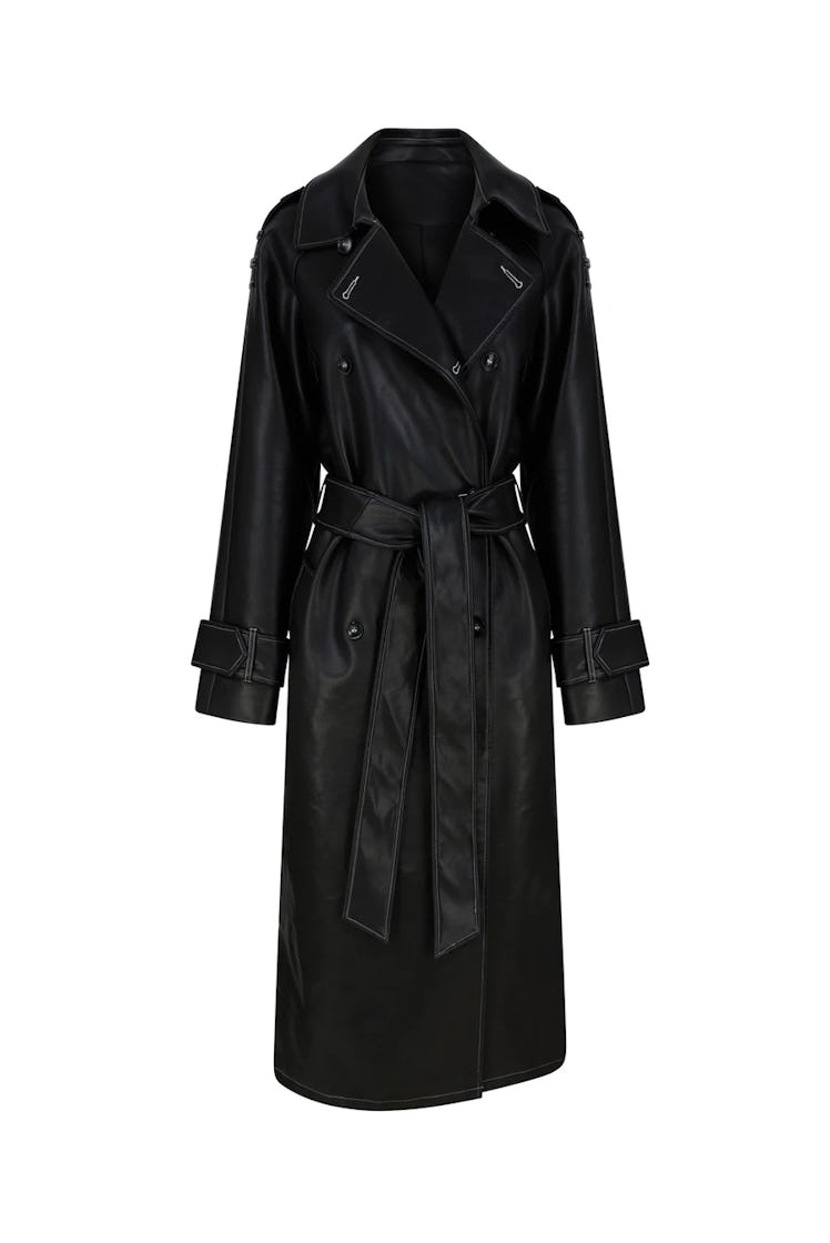 Black Leather Vegan Trench