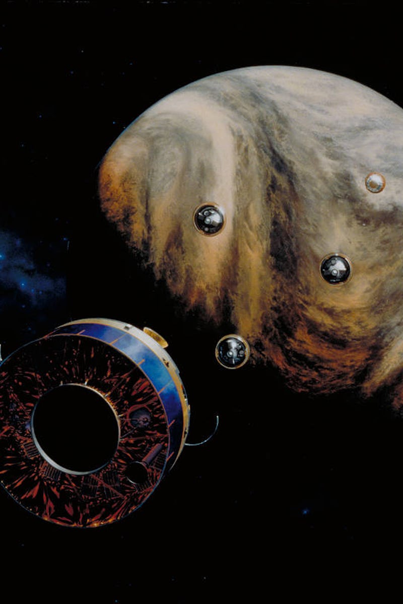 a series of probes descending toward venus