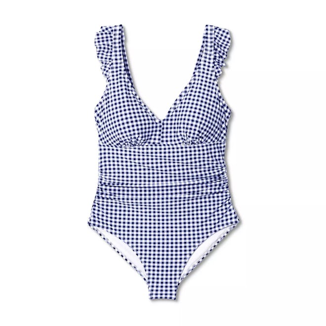 Ruffle Gingham High Coverage One Piece Swimsuit