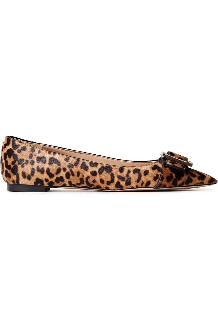 Sonja buckle-embellished leopard-print calf hair point-toe flats