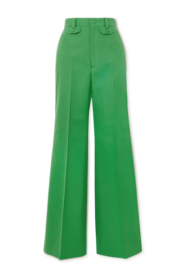 Green Twill Flared Pants