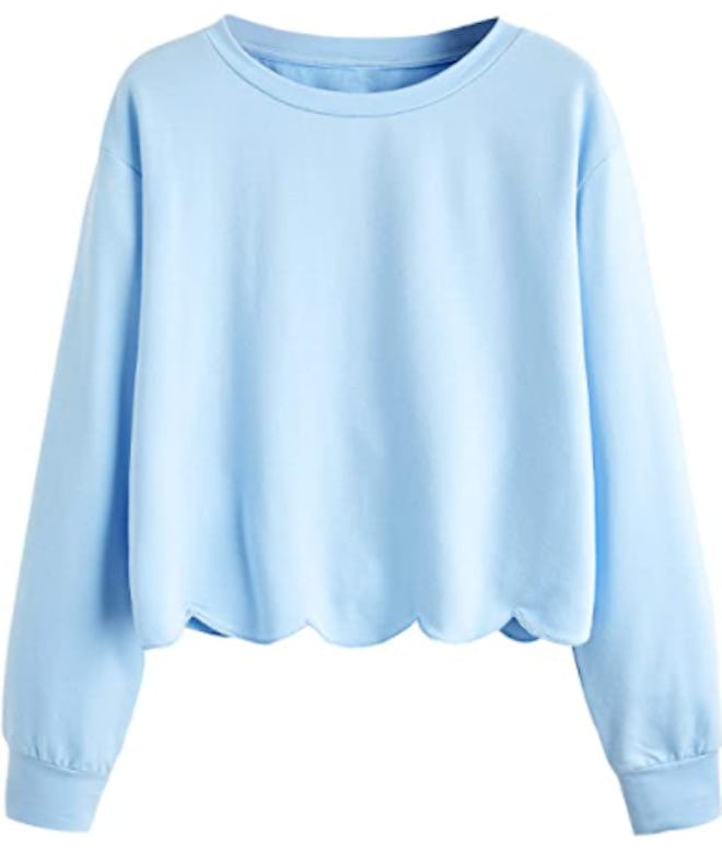 Romwe Scalloped Hem Cropped Sweatshirt