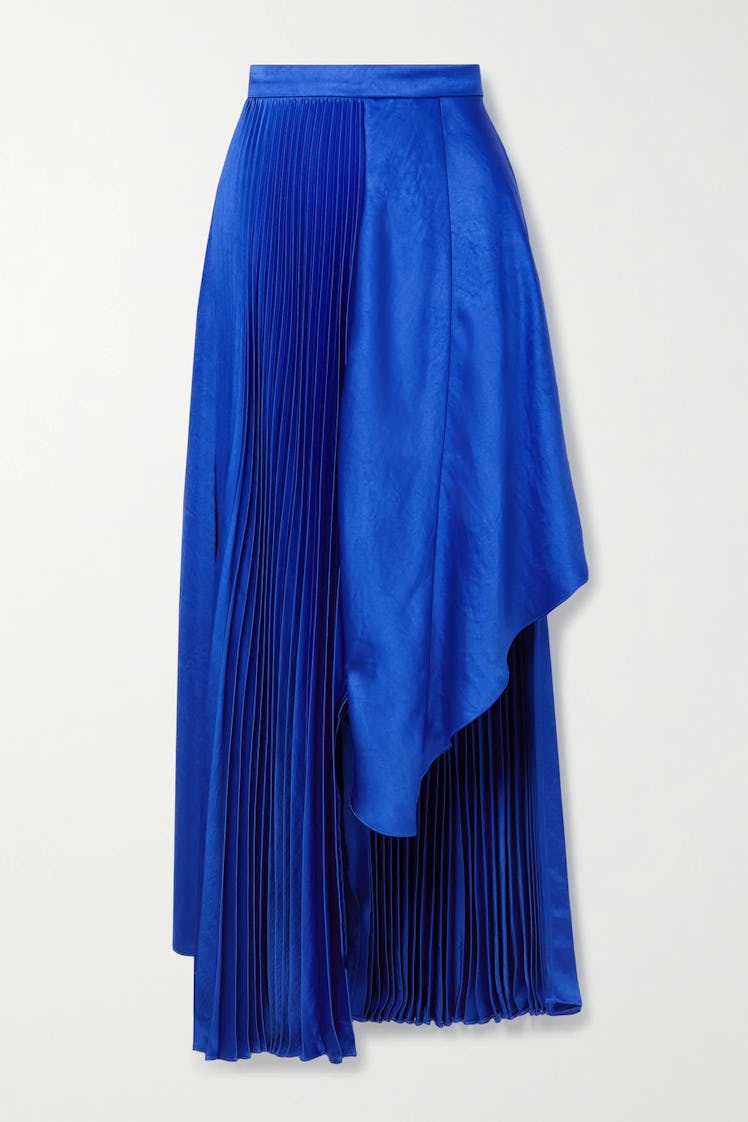Asymmetric Pleated Satin Skirt