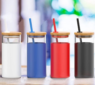 Tronco Glass Tumbler with Silicone Straw and Bamboo Lid