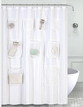 Mrs Awesome Water-Repellent Shower Curtain with Mesh Pockets