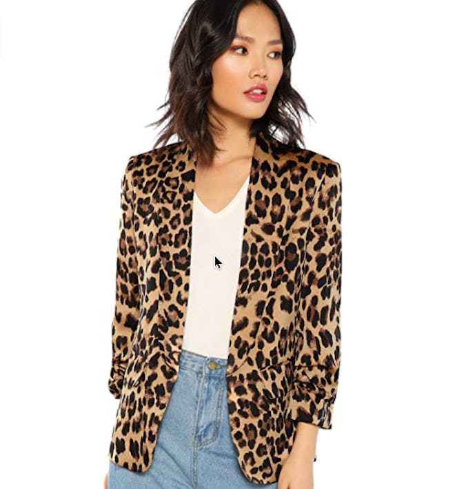 Floerns Long Sleeve Open Front Leopard Print Blazer