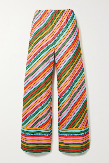 Striped Linen Wide-Leg Pants