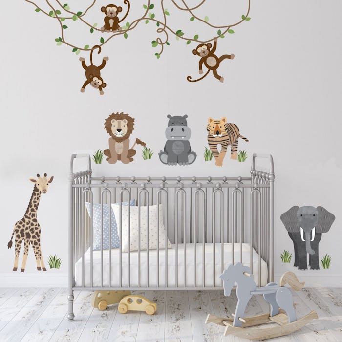 Use wall decals like these jungle-themed vinyl stickers for kids' rooms and nurseries.