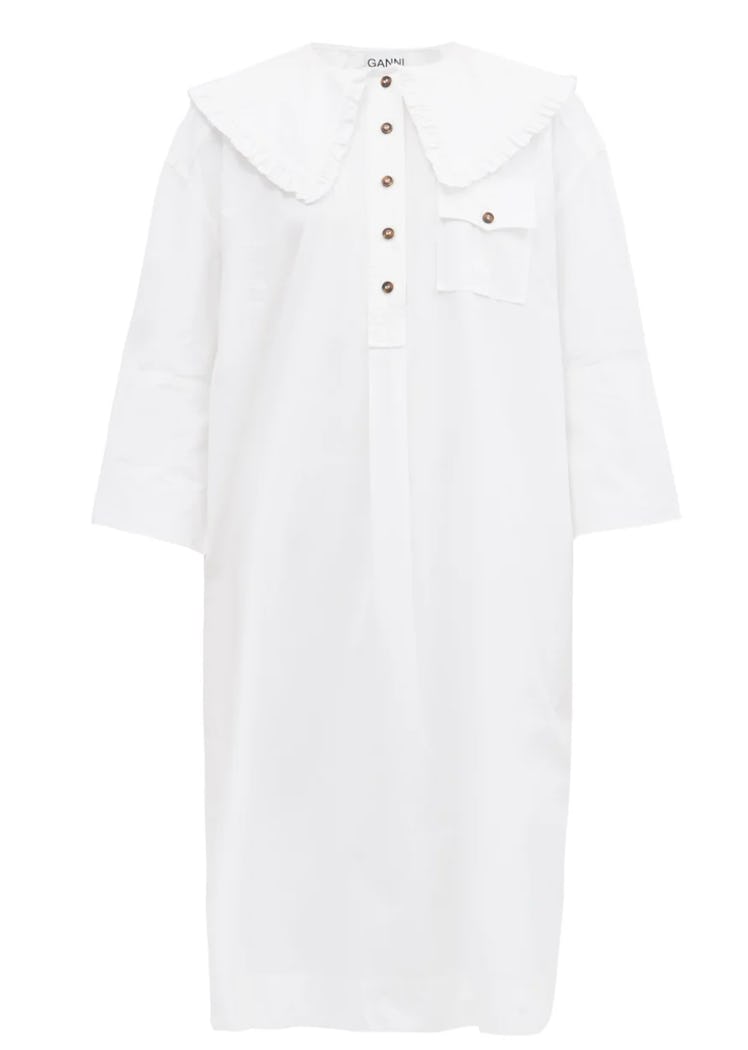 Ruffled-Collar Organic-Cotton Poplin Shirt Dress