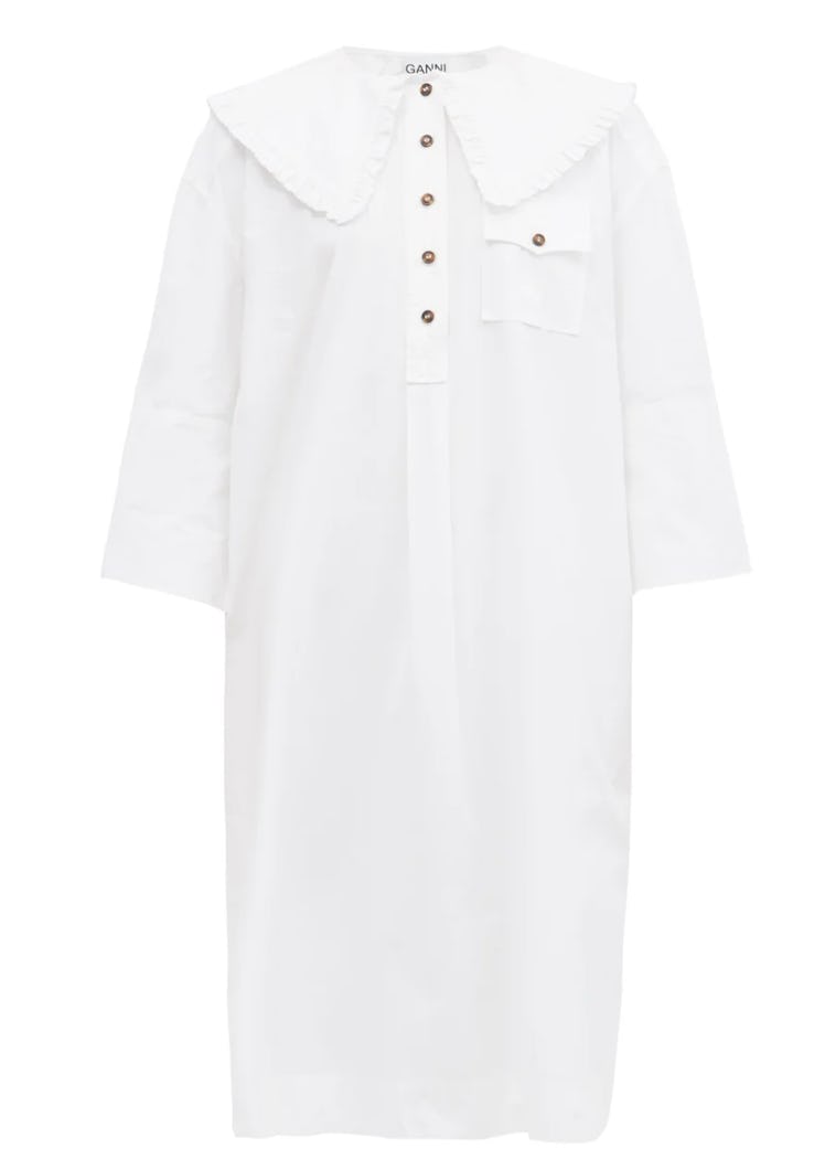 Ruffled-Collar Organic-Cotton Poplin Shirt Dress