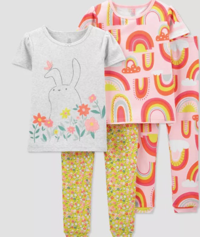 Toddler Girls' 4pc Bunny/Rainbow Pajama Set