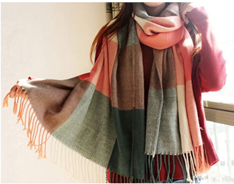 YSense Long Plaid Fringe Blanket Scarf