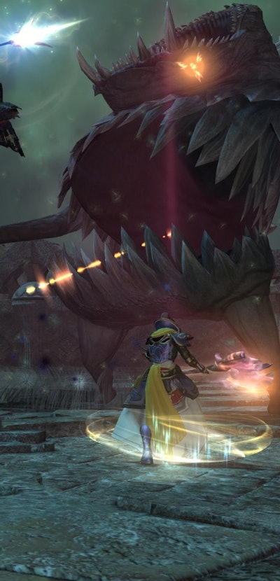 players fighting giant monster in ffxiv
