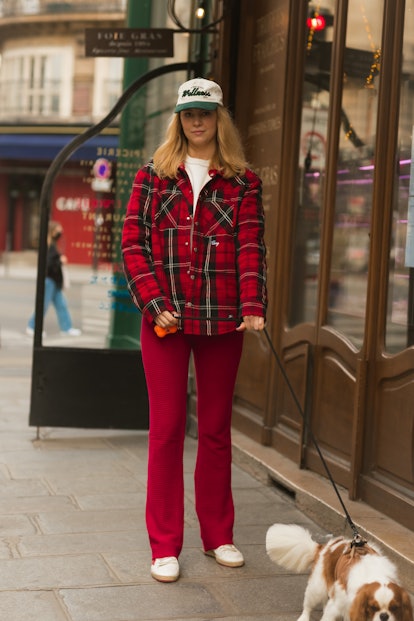 street style paris fashion week - red outfit