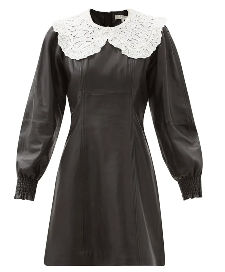 Loretta Broderie-Anglaise Collar Leather Dress