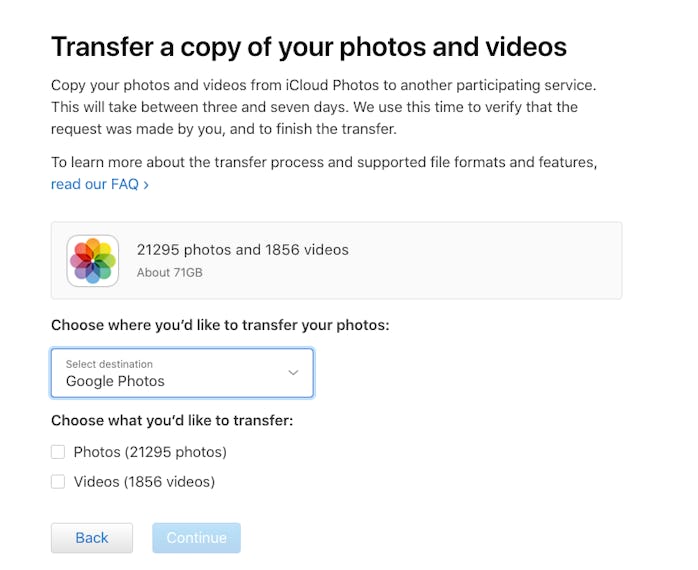 Apple now allows iCloud users to transfer their photos and videos to Google Photos.