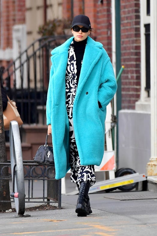 Irina Shayk wearing Max Mara coat in New York City.