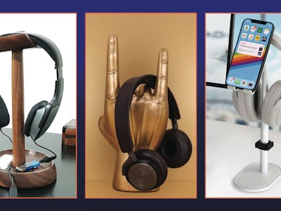 A composite of three headphone stands