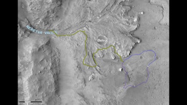An orbital map of Mars. 