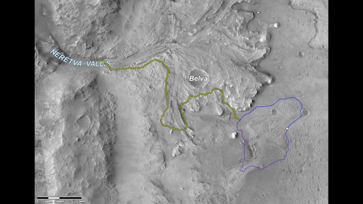 An orbital map of Mars. 