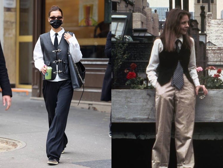 Collage of Bella Hadid and Diane Keaton in Annie Hall