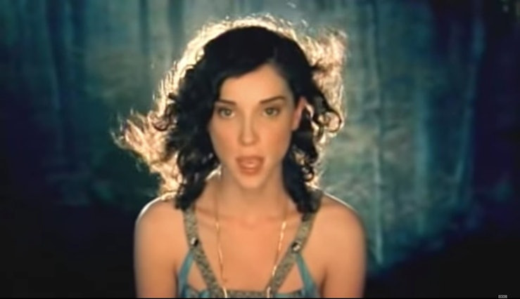Annie Clark (St. Vincent) in her music video for the song "Jesus Saves, I Spend."