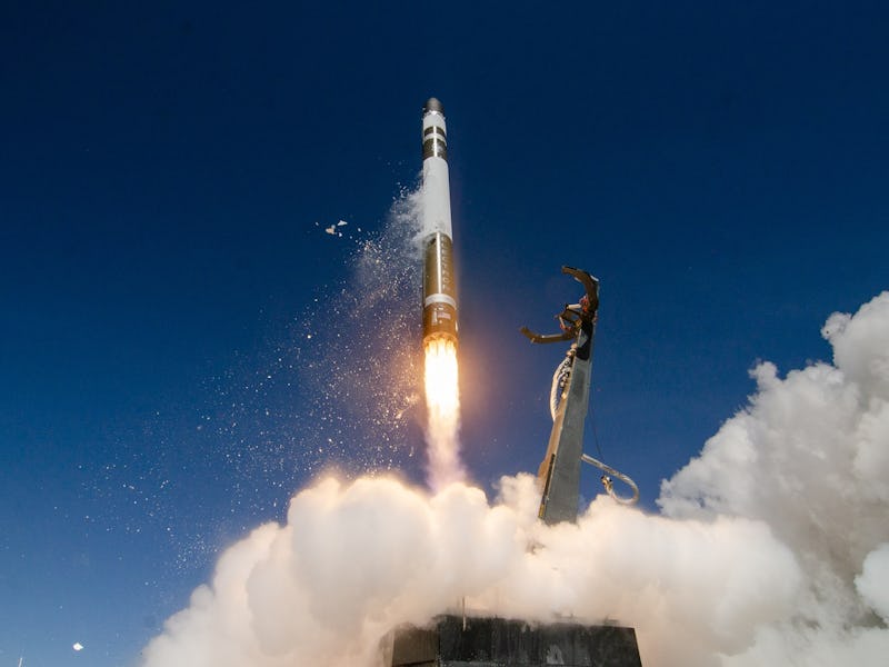 Rocket Lab's Electron rocket takes off.