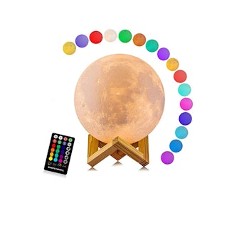 LOGROTATE 16 Colors LED 3D Print Moon Light with Stand