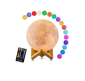 LOGROTATE 16 Colors LED 3D Print Moon Light with Stand