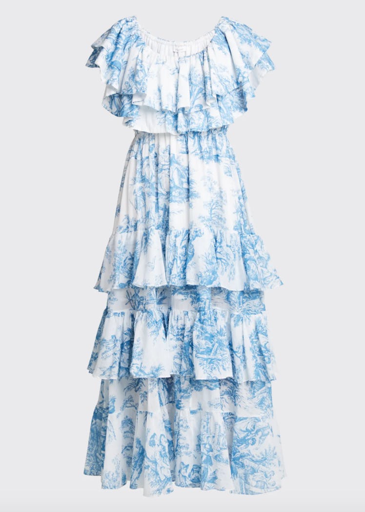 Ash Toile-Print Off-Shoulder Ruffle Dress