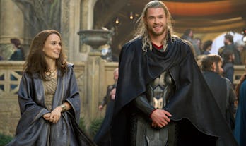 Natalie Portman as Jane Foster and Chris Hemsworth as Thor in Thor: The Dark World