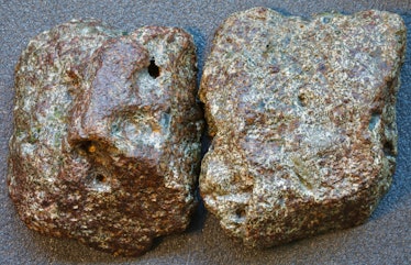 A picture of two meteorite chunks next to each other