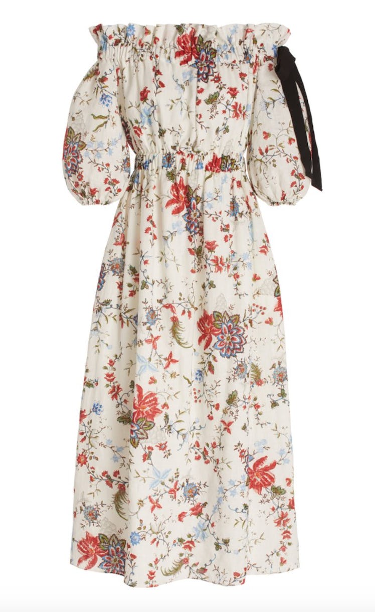 Augustus Floral Linen Off-The-Shoulder Midi Dress