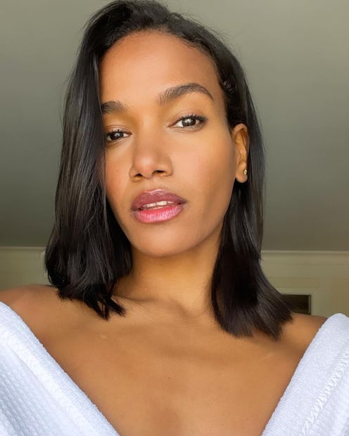 Arlenis Sosa, a runway model who also has breakouts during fashion month taking a selfie in a white ...