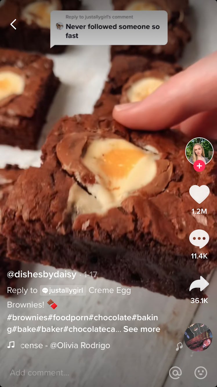 @dishesbydaisy shares their viral brownie recipe on TikTok that includes creme eggs.