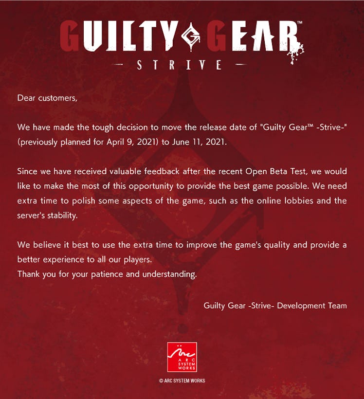 guilty gear strive delay