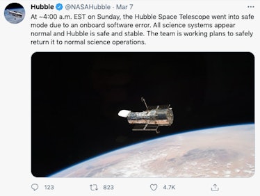 NASA tweet saying Hubble is in trouble