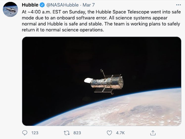 NASA tweet saying Hubble is in trouble